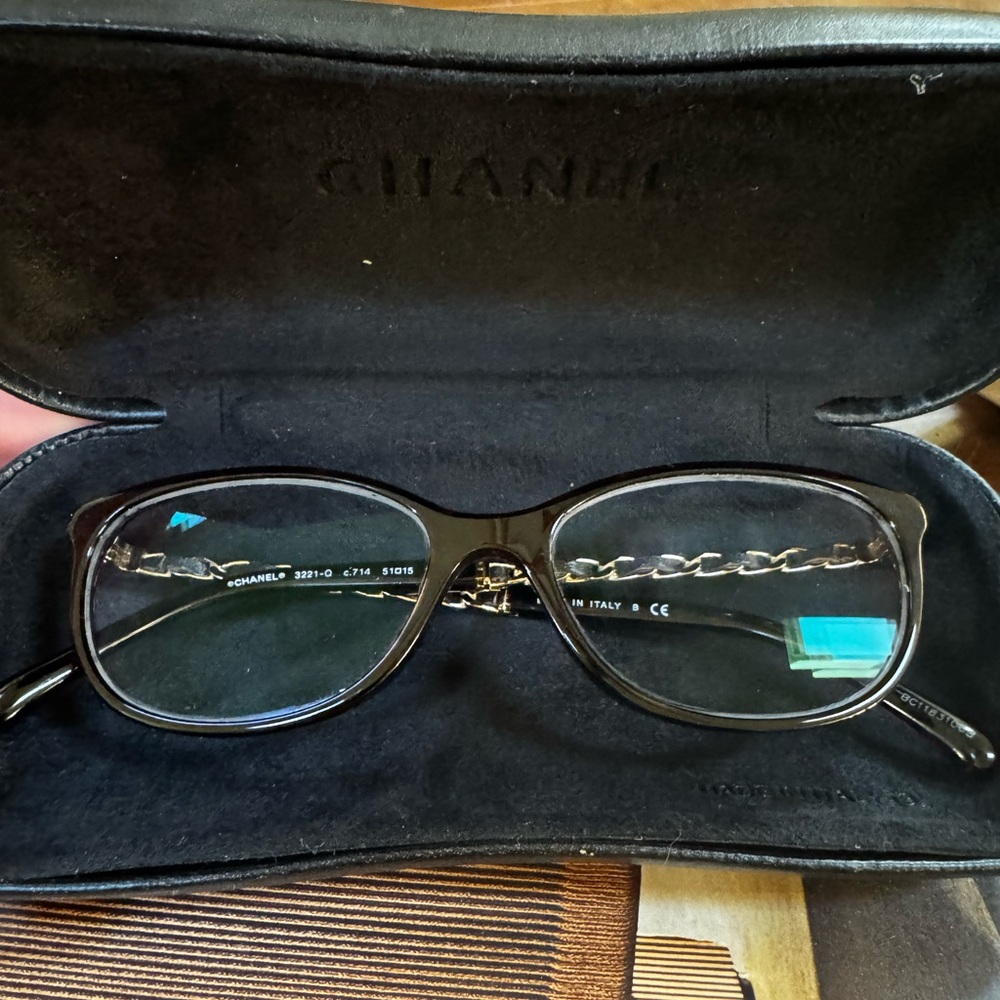 Chanel Black Reading Eyeglasses with Chain Detail